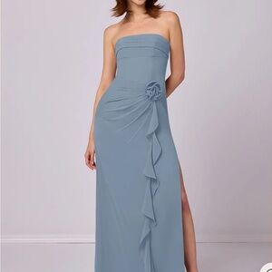 Azazie Blue Asymmetrical Ruffled Bridesmaid Gown